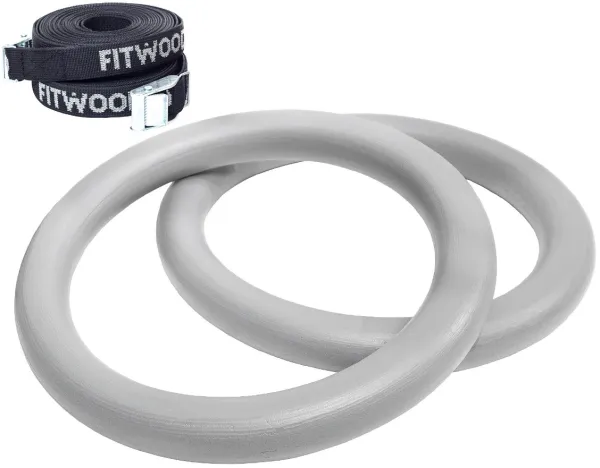 FitWood ULPU MINI Gymnastikkringer 28mm - Grå overflate / Svart Stropp