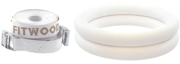 FitWood ULPU Gymnastikkringer 28mm - Hvit overflate / Hvit Stropp