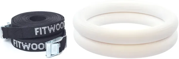 FitWood ULPU Gymnastikkringer 28mm - Hvit overflate / Svart Stropp
