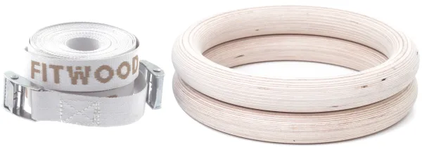 FitWood ULPU Gymnastikkringer 28mm - Treoverflate / Hvit Stropp